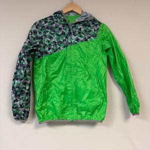 Roll Up Windbreaker Jacket Boy 12 Green Black Packable Hiking Travel Pouch Scout